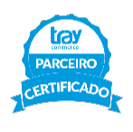 Selo de parceiro certificado da Tray Commerce em azul e branco.