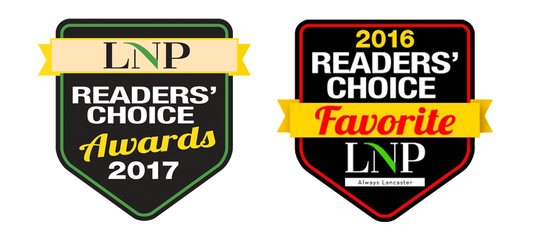 LNP Readers’ Choice Awards badges: 2017 on green and gold, 2016 Favorite on black and red.