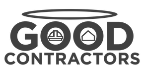 The logo for good contractors is a black and white logo with an angel.
