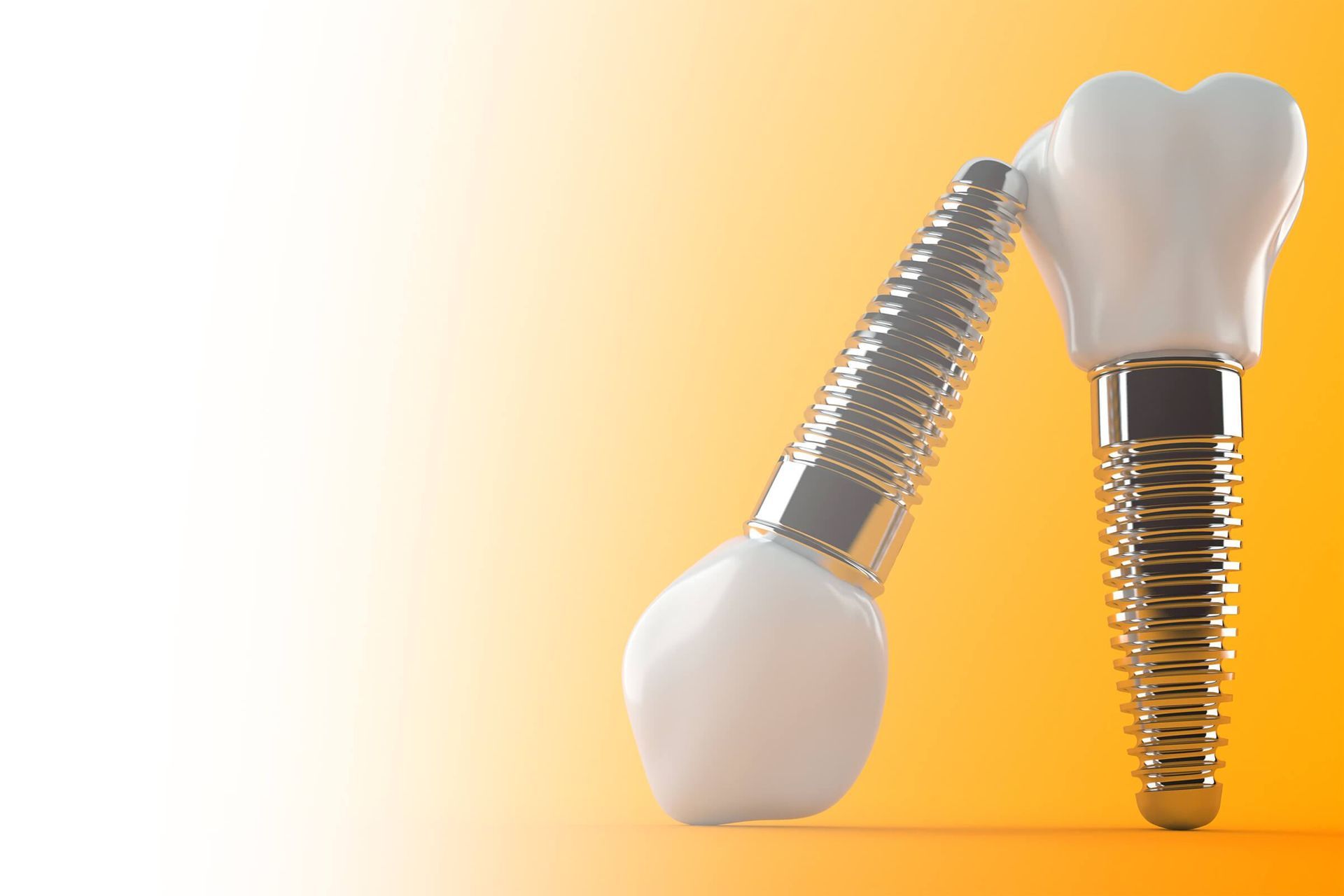 A Dental Implant Is Sitting Next To A Tooth On A Yellow Background — Dental Care Smithfield In Smithfield, QLD