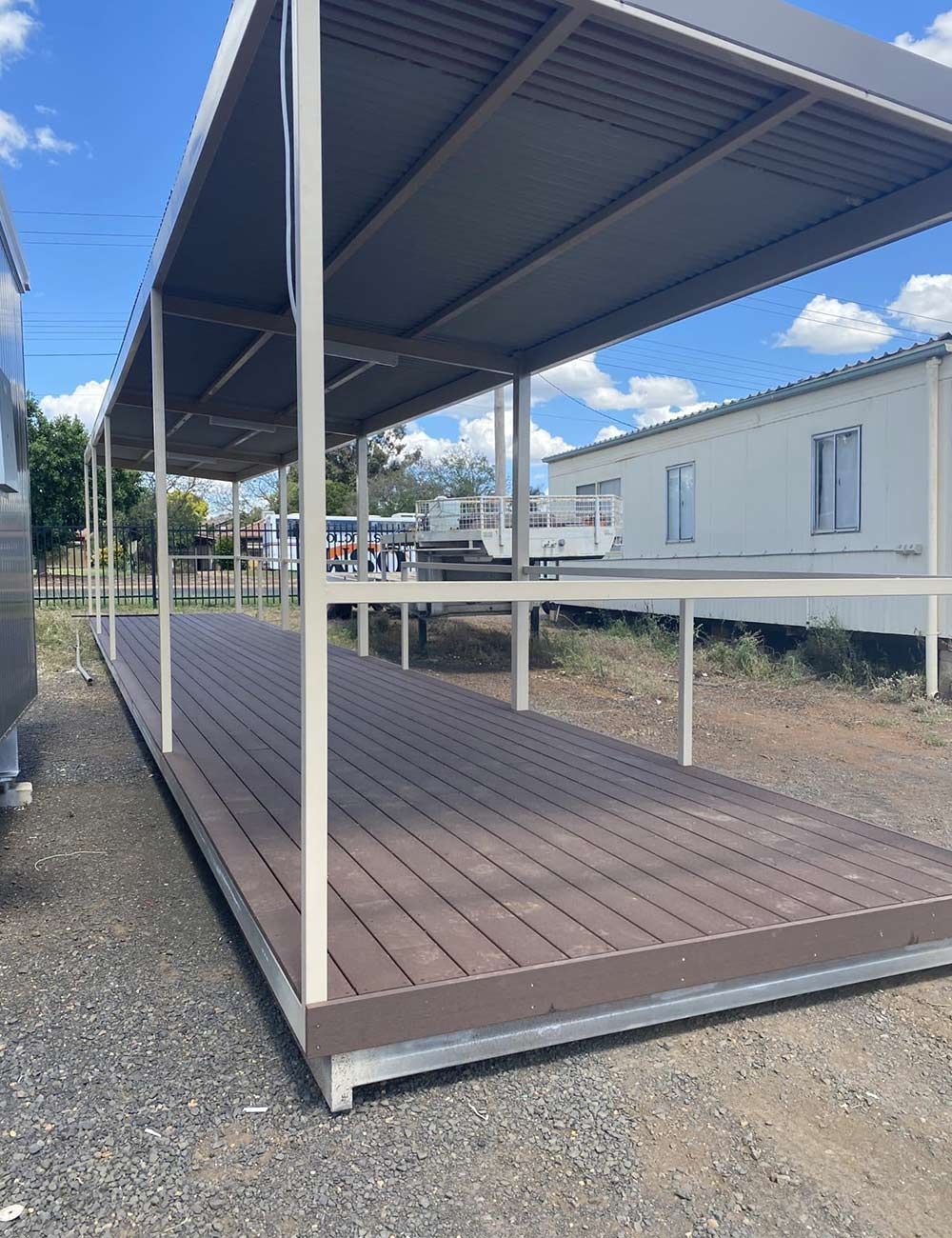 Side View of the Under-construction, Spacious Veranda of a Portable House — OSM Transportables In Dubbo, NSW