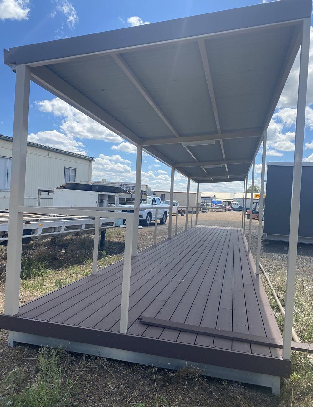 Side View of the Under-construction, Spacious Veranda of a Portable House — OSM Transportables In Dubbo, NSW