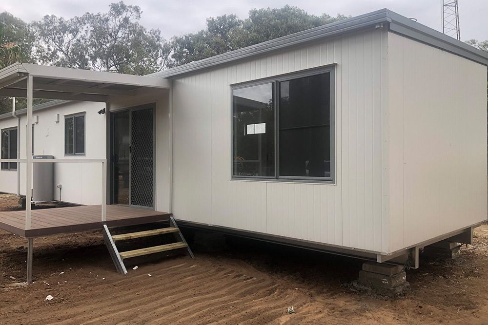 White Portable House With Sliding Windows and Door and Small Porch — OSM Transportables In Dubbo, NSW