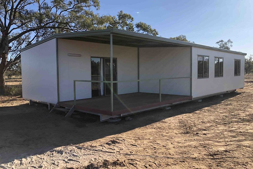 House With Sliding Windows and Doors, Complemented by a Quaint Terrace — OSM Transportables In Dubbo, NSW