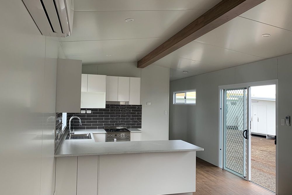 Kitchen View With Open Sliding Door — OSM Transportables In Dubbo, NSW
