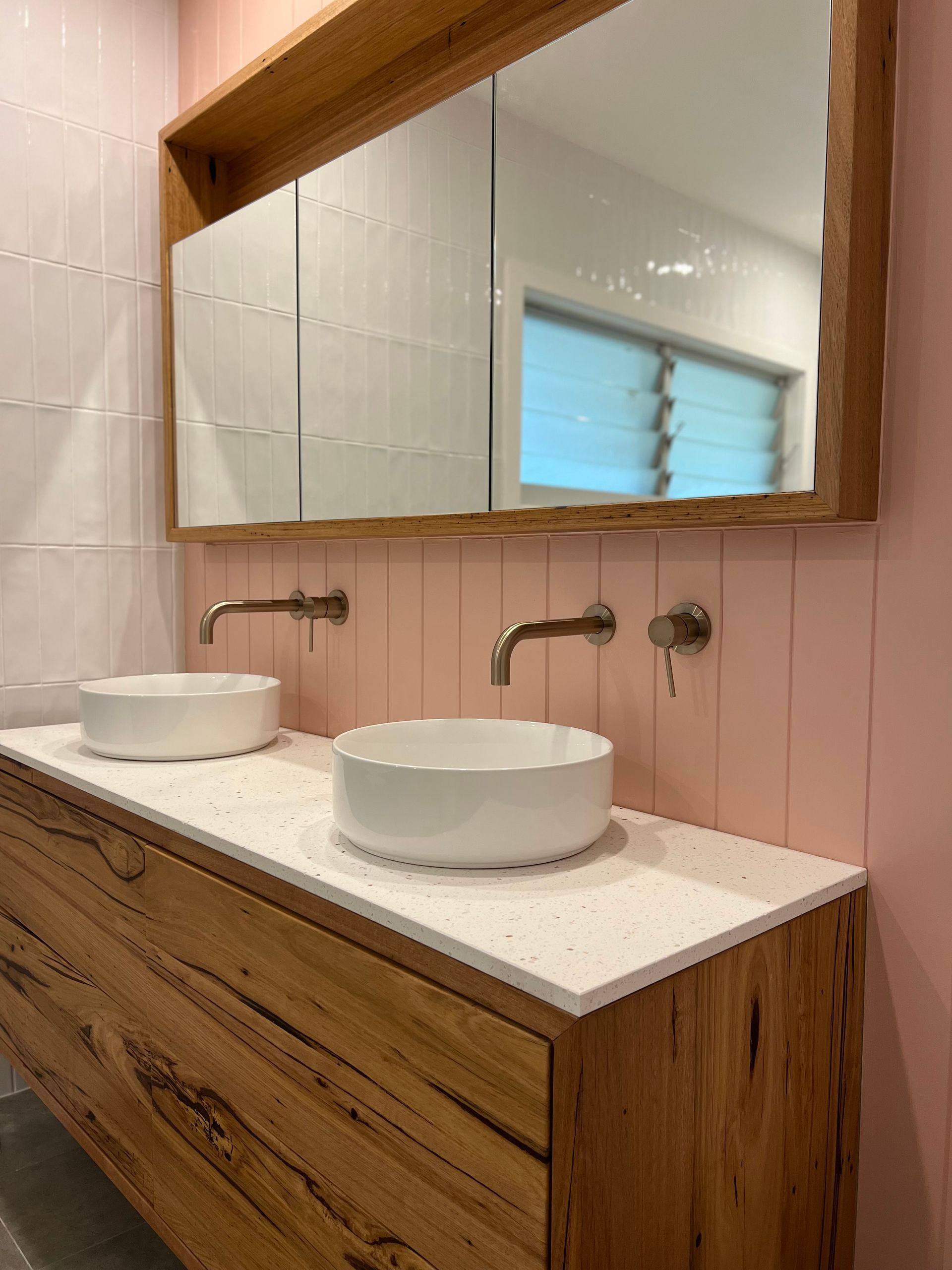 A Bathroom With Two Sinks and Two Mirrors — Hart Projects Wollongong In Dapto, NSW