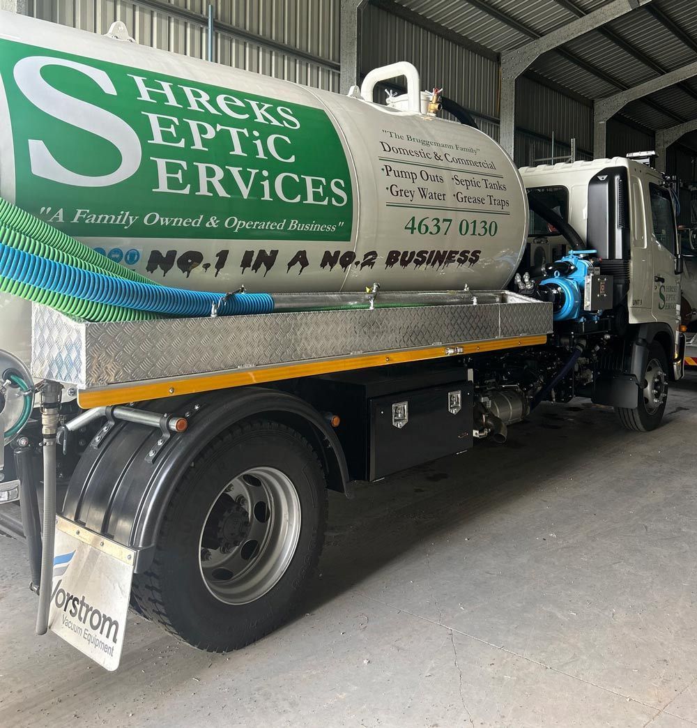 Green Truck Tanker — Shreks Septic Services in Gowrie Junction, QLD