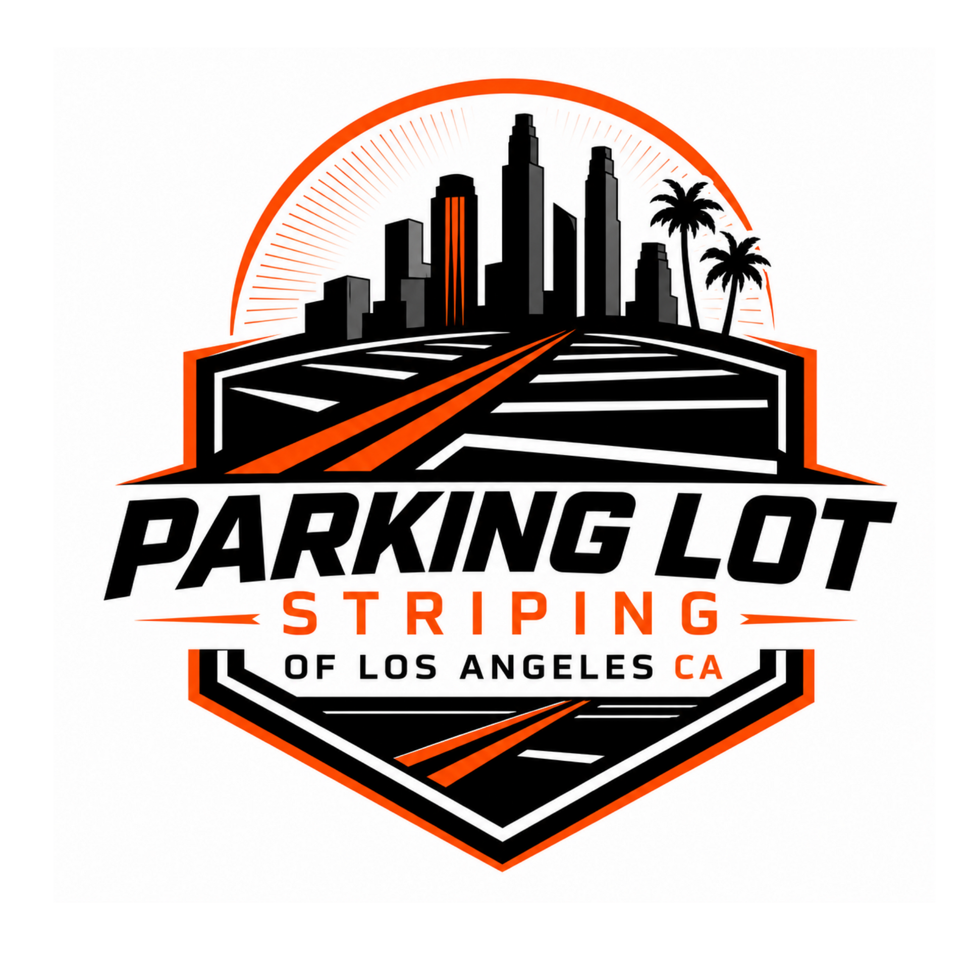 Parking Lot Striping of Los Angeles CA logo with city skyline and striping contractor branding