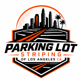 Parking Lot Striping of Los Angeles CA logo with city skyline and striping contractor branding