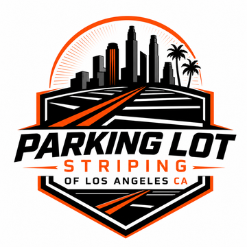Parking Lot Striping of Los Angeles CA logo with city skyline and striping contractor branding