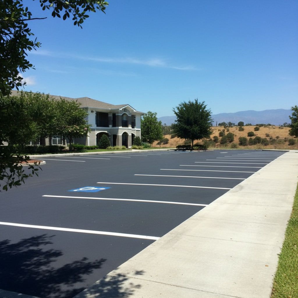 Office building parking lot with fresh striping lines in Los Angeles CA