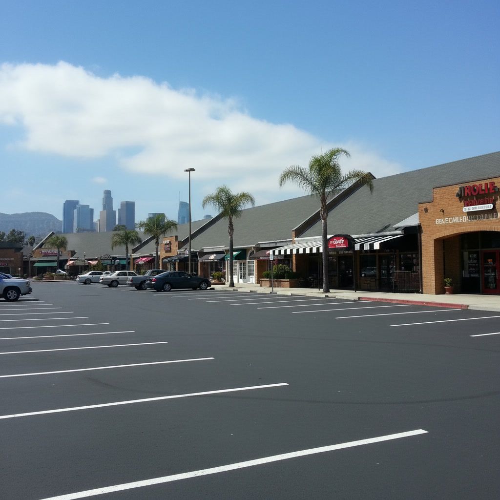Retail parking lot striping with clear lines at shopping center in Los Angeles CA