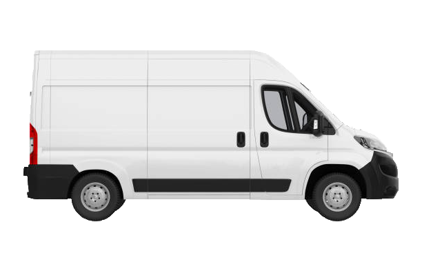 White cargo van, side view, on a white background.