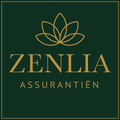 Zenlia verzekeringslogo: Gouden lotusbloem boven gouden tekst met donkergroene achtergrond.