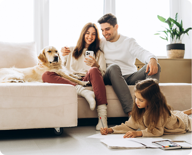 family in living room