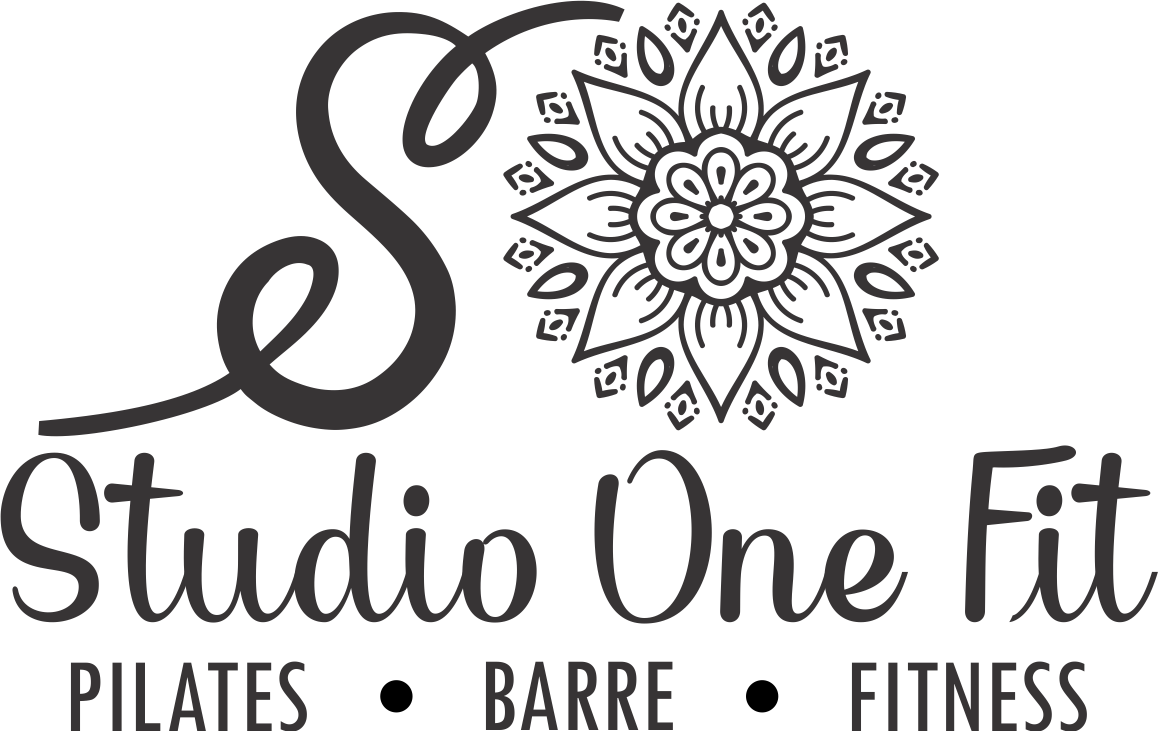 A black and white logo for studio one fit pilates , barre , fitness.