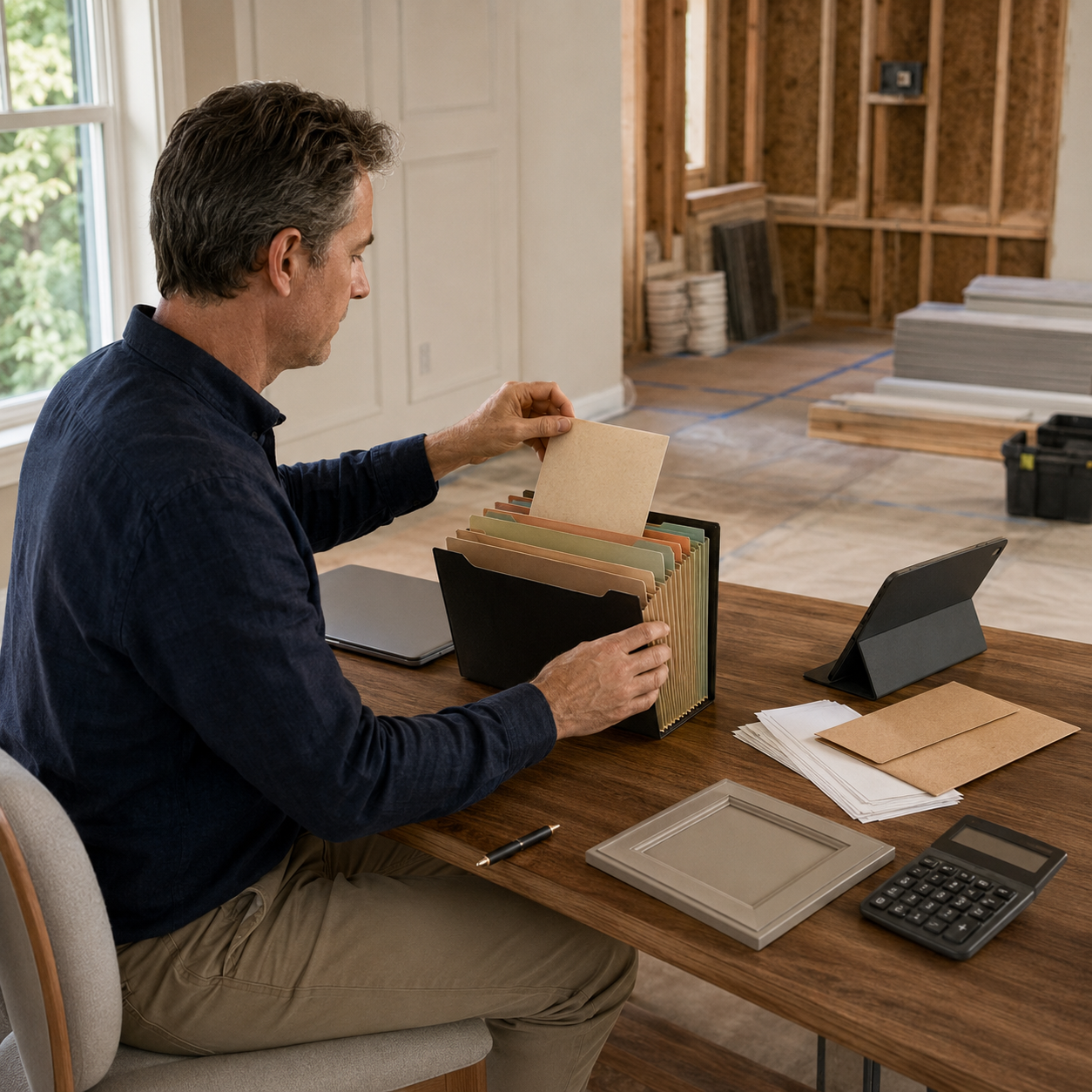 Lafayette homeowner organizes remodeling records, payments, and approved selections during construction.