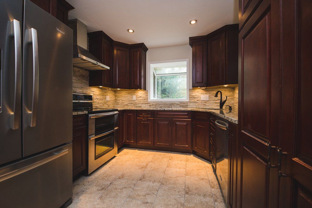 stained wood cabinets in new kitchen remodel