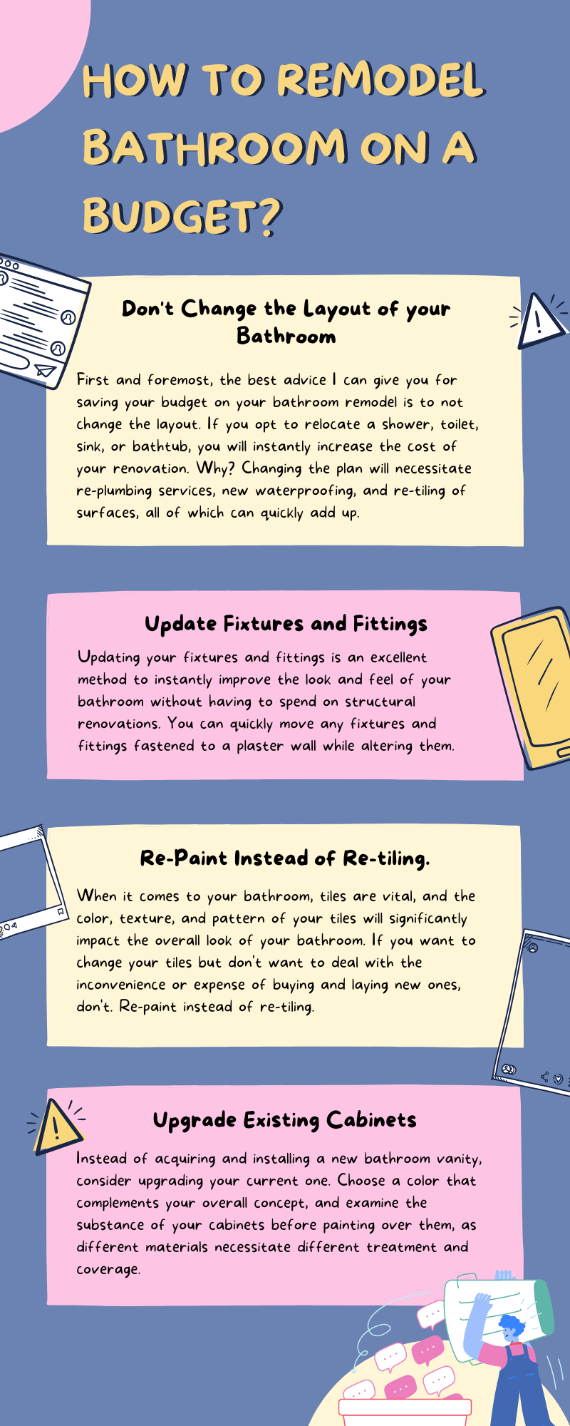 tips to overcome bathroom remodel on a budget infographic