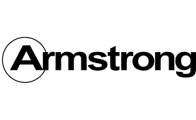 A black and white logo for armstrong on a white background.