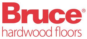 The bruce hardwood floors logo is red and white on a white background.