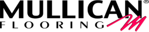 The logo for mulligan flooring is black and red
