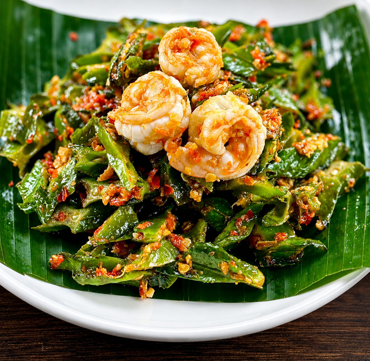 Fried kacang botol with prawn and sambal