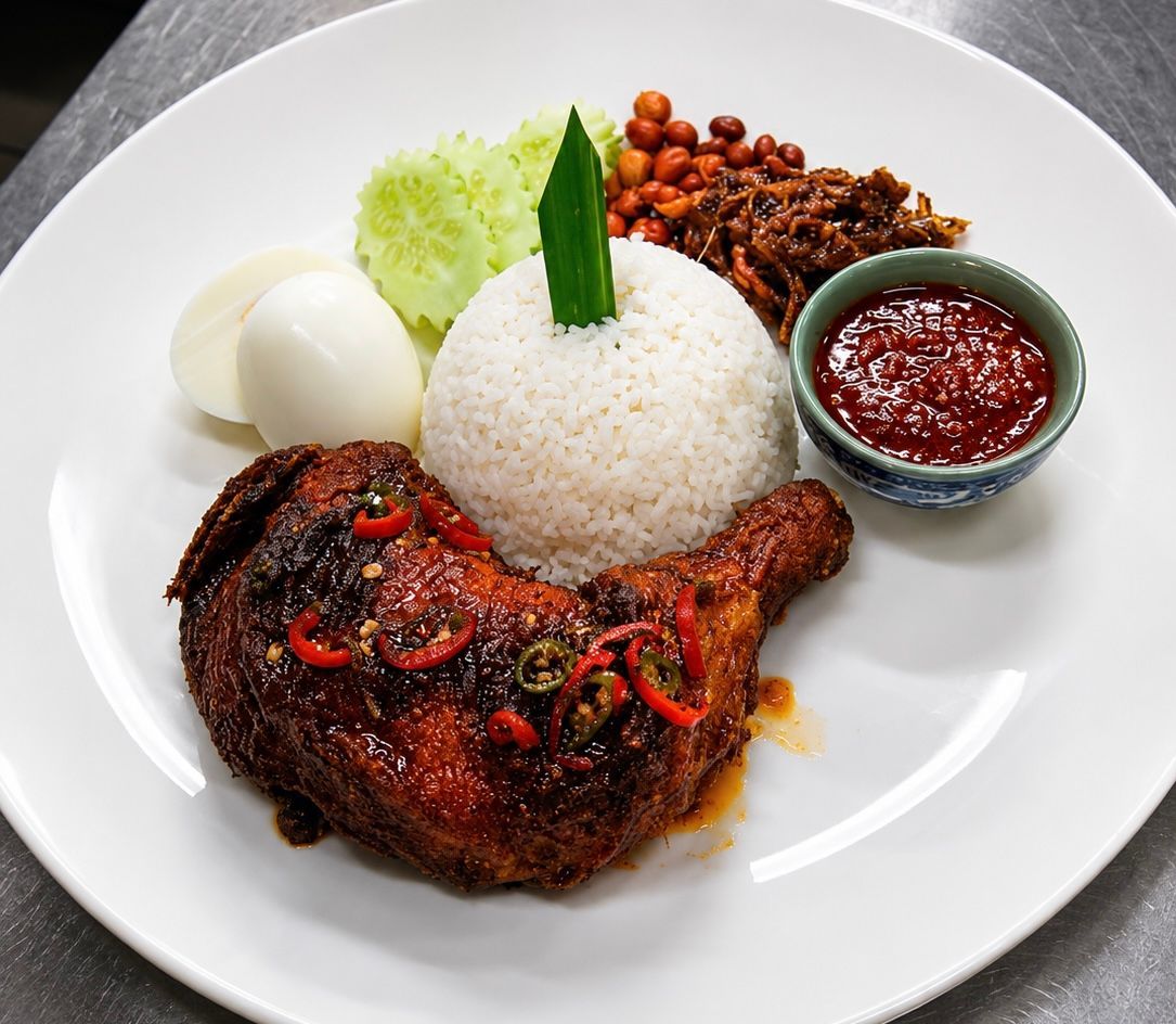 Nasi lemak ayam goreng berempah