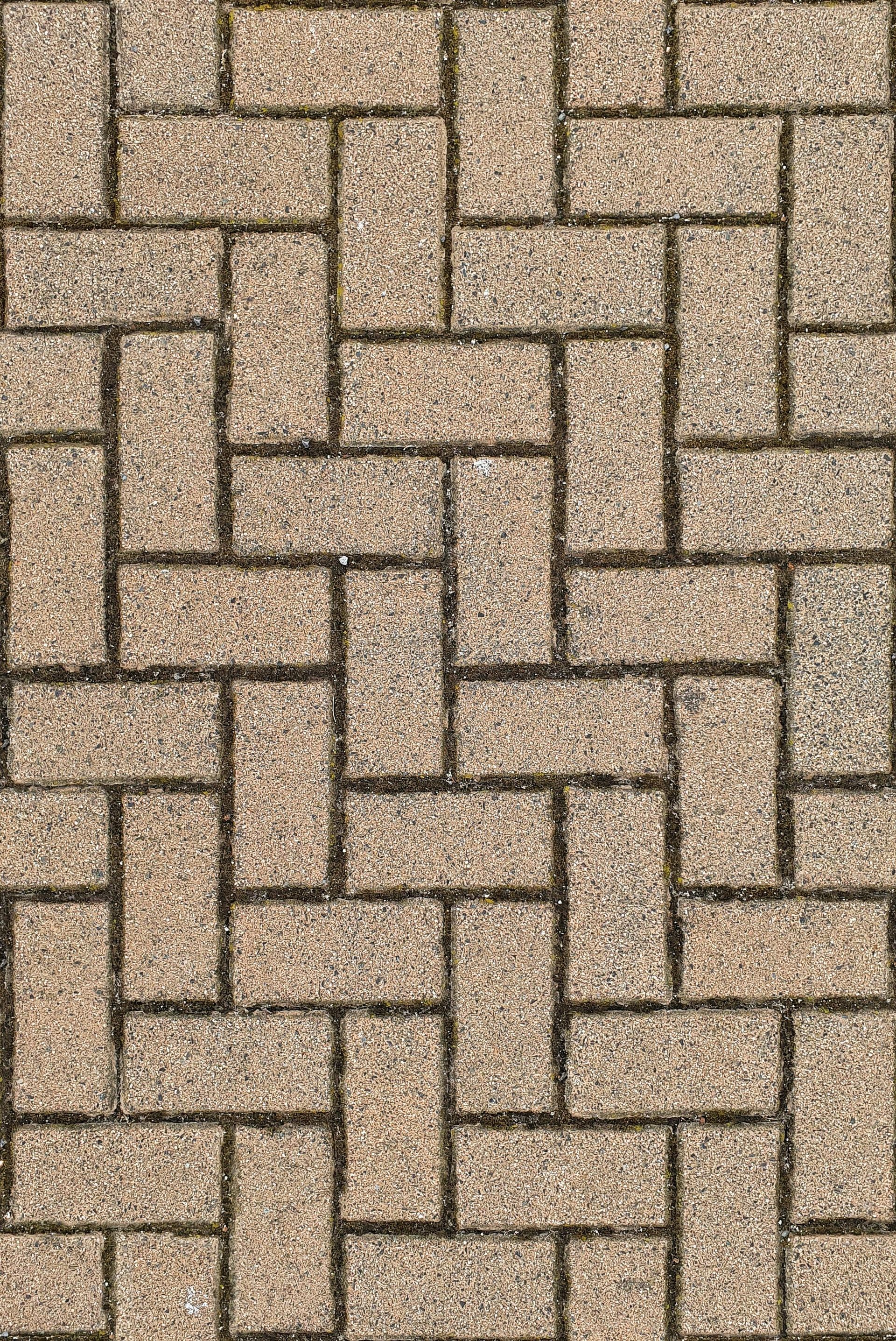 Light brown paving stones laid in a uniform herringbone pattern.
