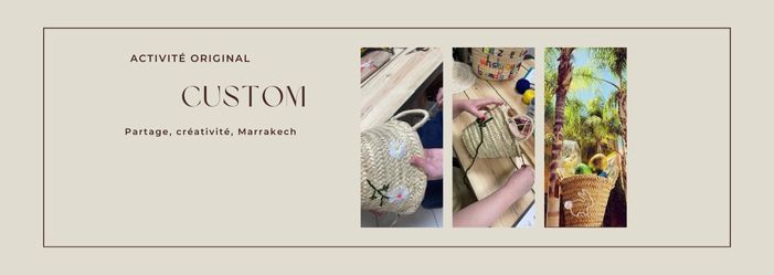 Personnalisation de corbeilles en osier pendant l'atelier de broderie de Pâques à Marrakech