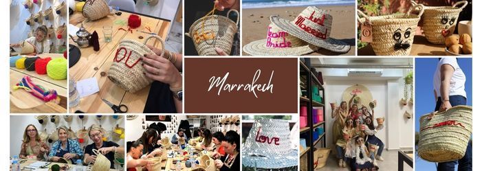 Atelier créatif EVJF à Marrakech avec paniers brodés personnalisés chez Original Marrakech