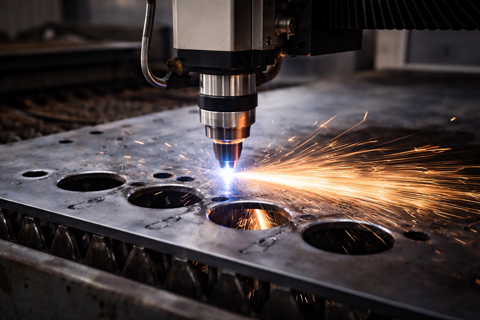 CNC plasma cutting of steel plate with precision metal cutting process