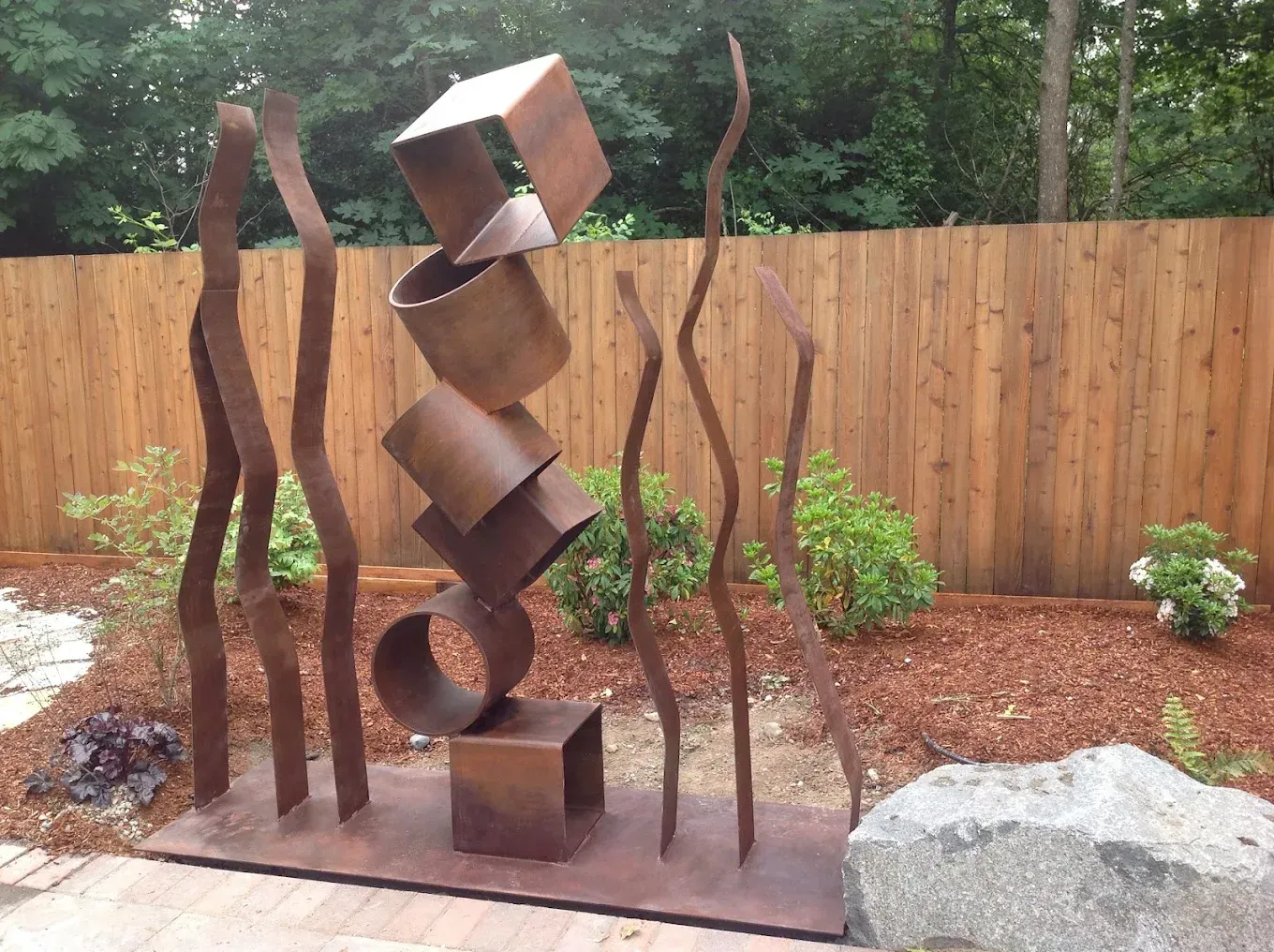 Custom fabricated metal sculpture with welded steel artistic elements