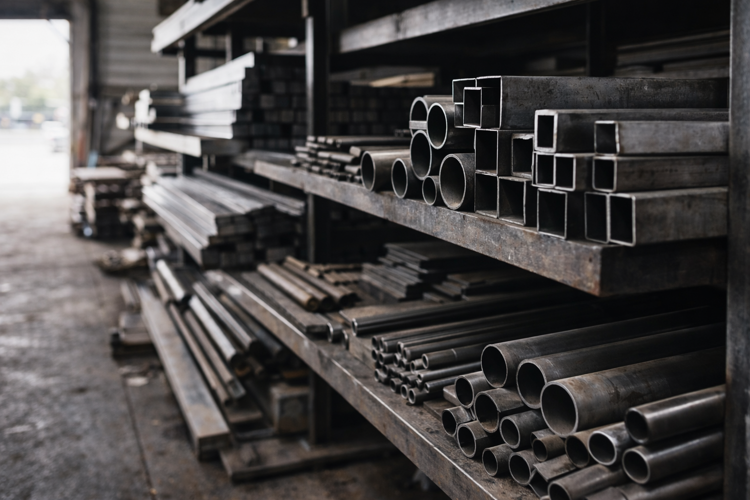 Steel stock materials including tubing and bar ready for cutting and fabrication