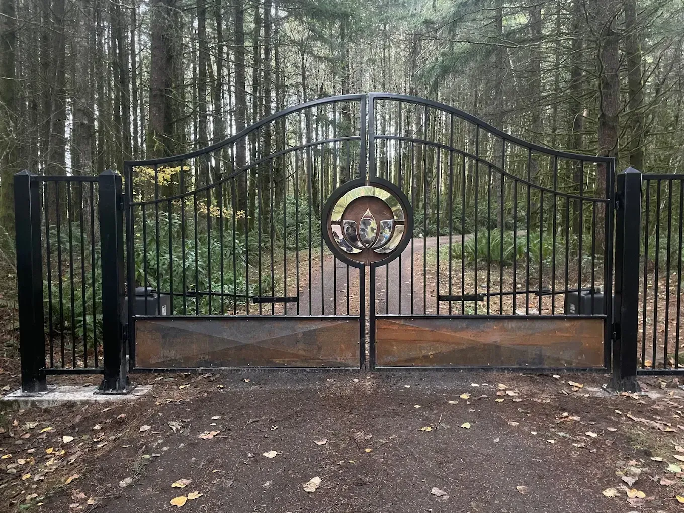 Custom iron and brass driveway gate in Olympia WA
