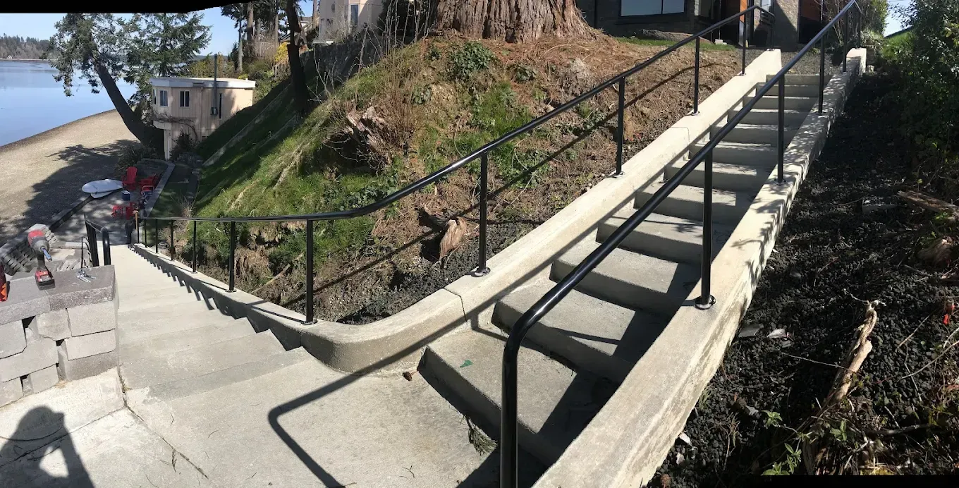 Custom metal railing on outdoor stairs in Olympia WA