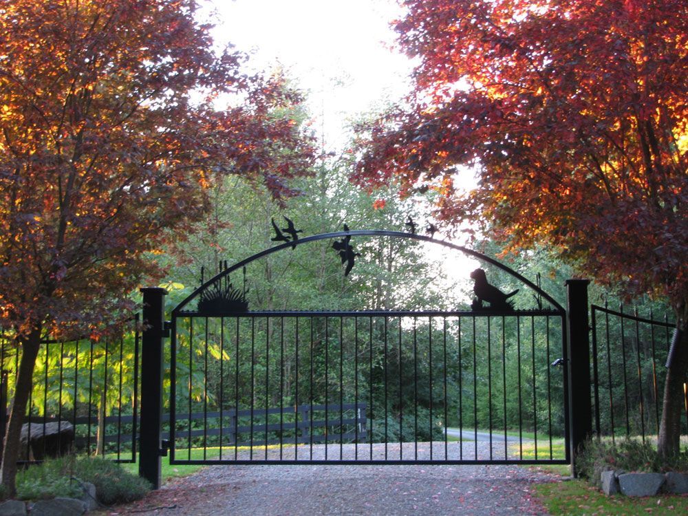 Custom welded steel driveway gate with arched design