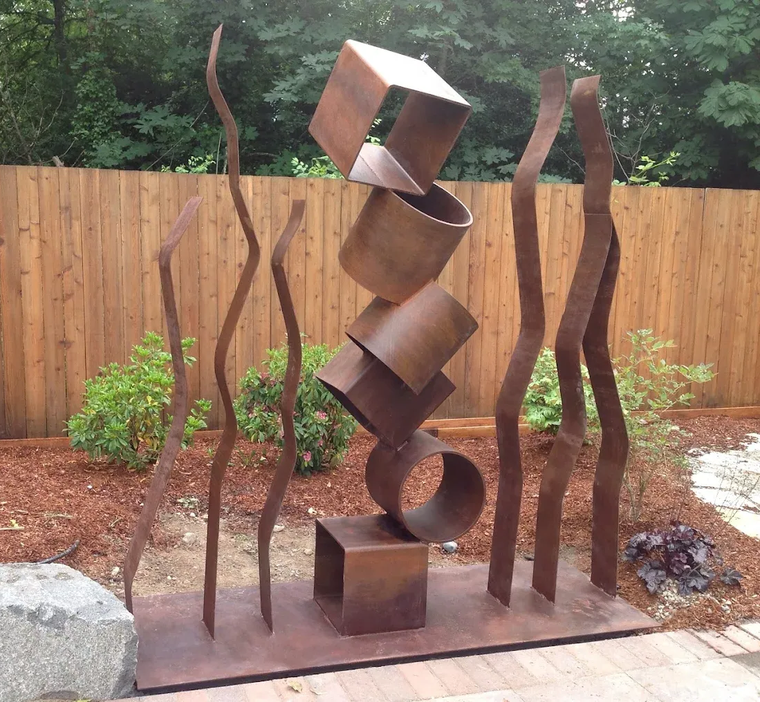 Custom fabricated metal sculpture with welded steel artistic design
