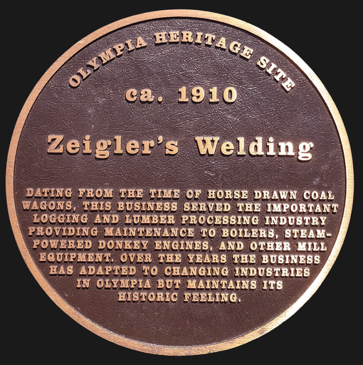 Historic Zeigler’s Welding plaque in Olympia WA