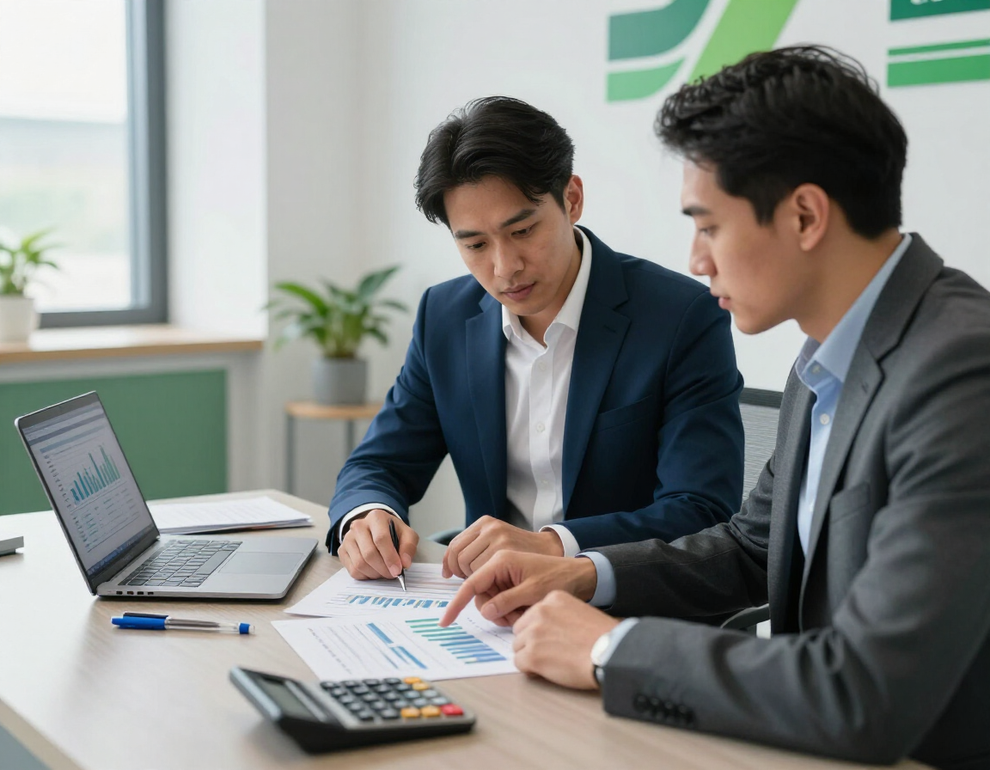 asesor financiero explicando opciones de crédito