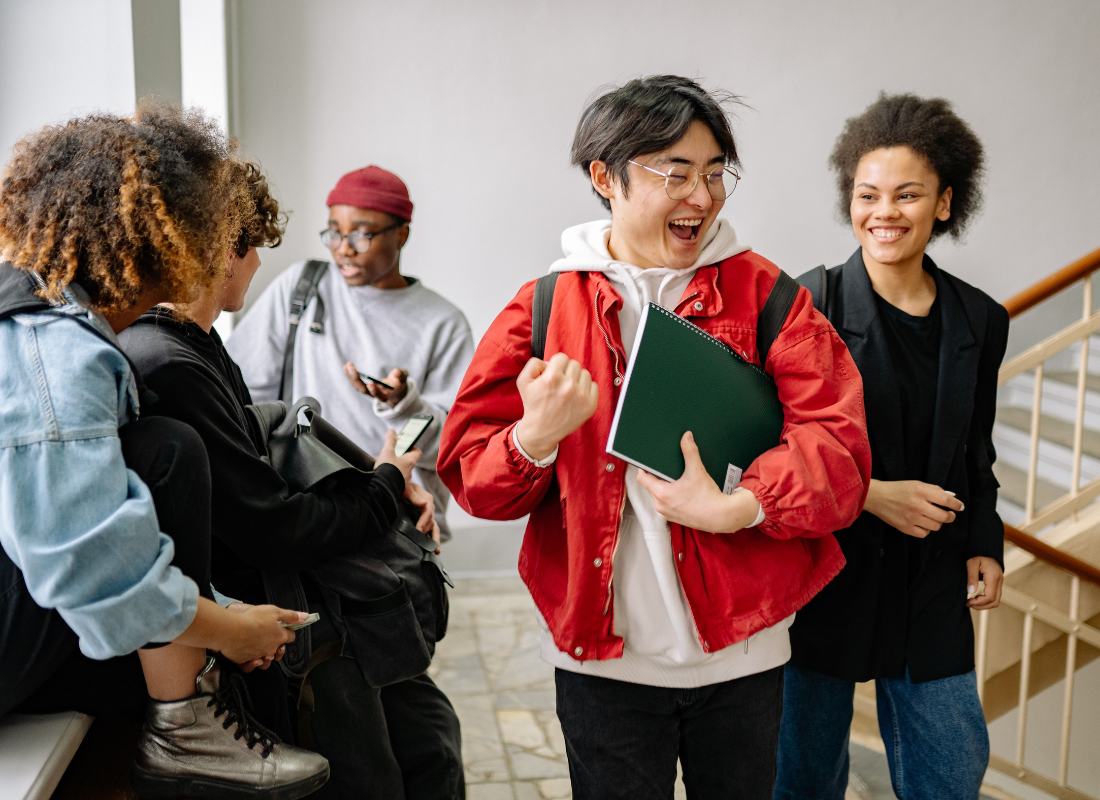 Group of Students in a Stairwell Between Classes