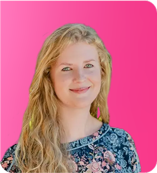 Portrait of a smiling blonde woman on a bright pink background