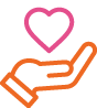 Orange hand holding pink heart icon