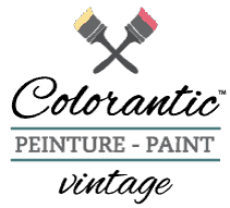 A logo for colorantic peinture paint vintage with two paint brushes crossed over each other.