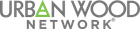 A logo for urban wood network with a green triangle in the middle.
