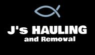 Logo for J's Hauling and Removal. Features an Ichthys symbol above white text on a black background.