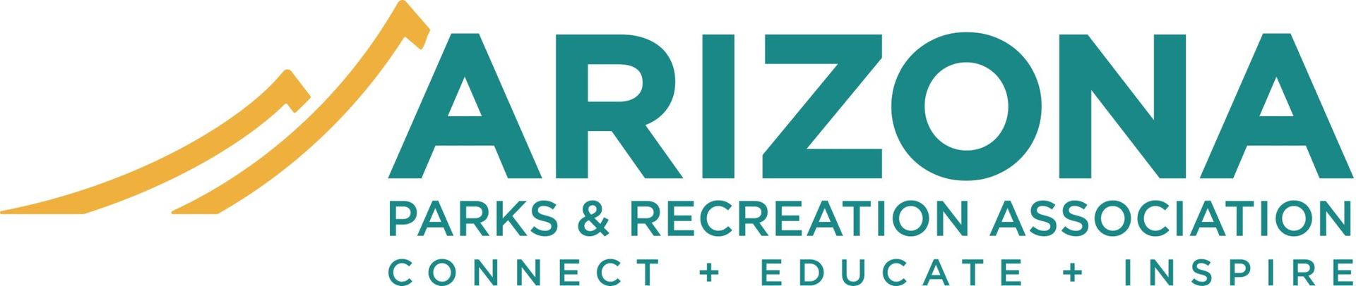Arizona Parks & Recreation Association logo with teal text, gold upward arrows.