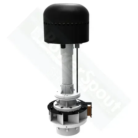 Water spout mechanism, vertical, with black top, cylindrical body, and fan-like base.
