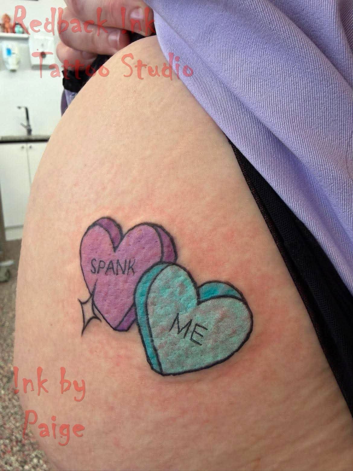 Two Heart-shaped Tattoos Reading — Redback !nk Tattoo Studio in Kawana, QLD