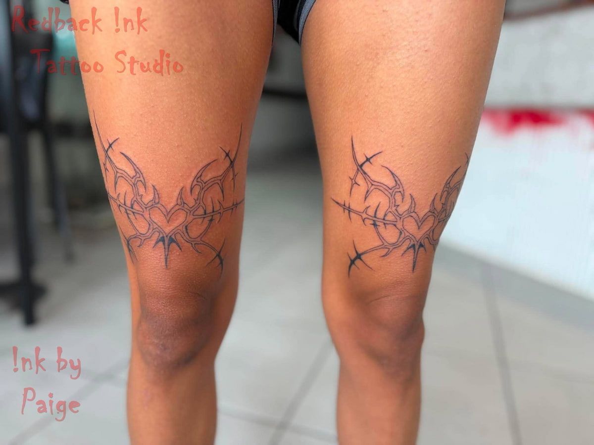 Tattoo Design on Both Thighs, Shown From the Front — Redback !nk Tattoo Studio in Kawana, QLD